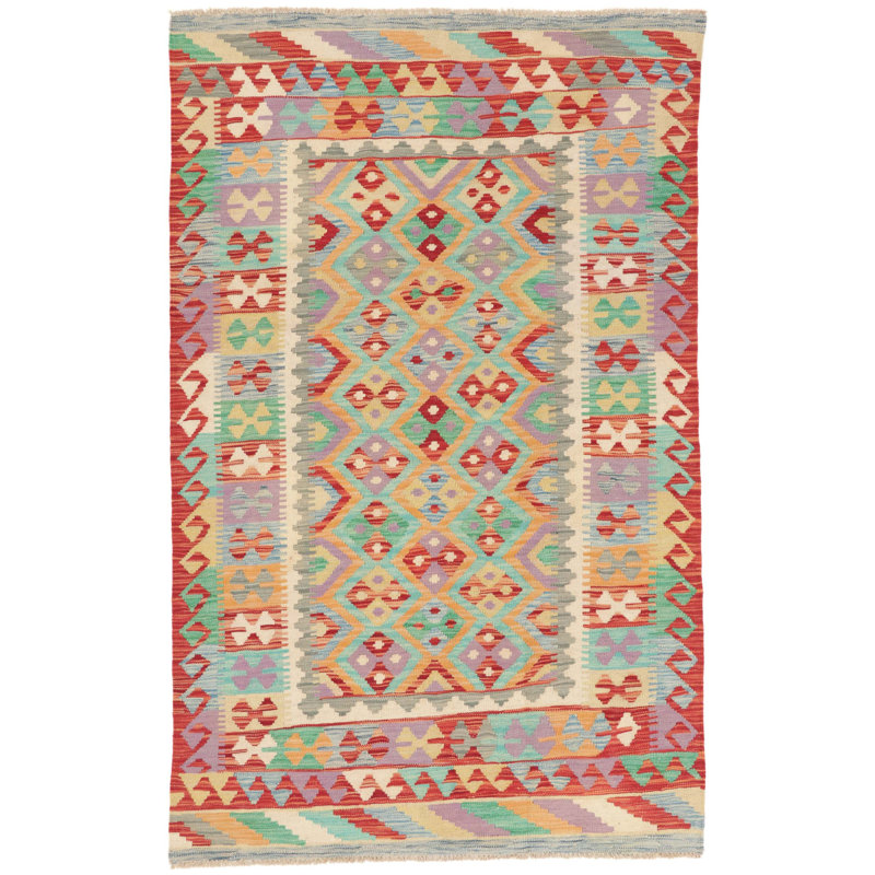 Carpetfine Handgefertigter Kelim-Teppich aus Wolle in Braun/Grün/Blau